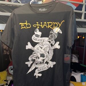 Ed Hardy Black Tee with Skull Graphic